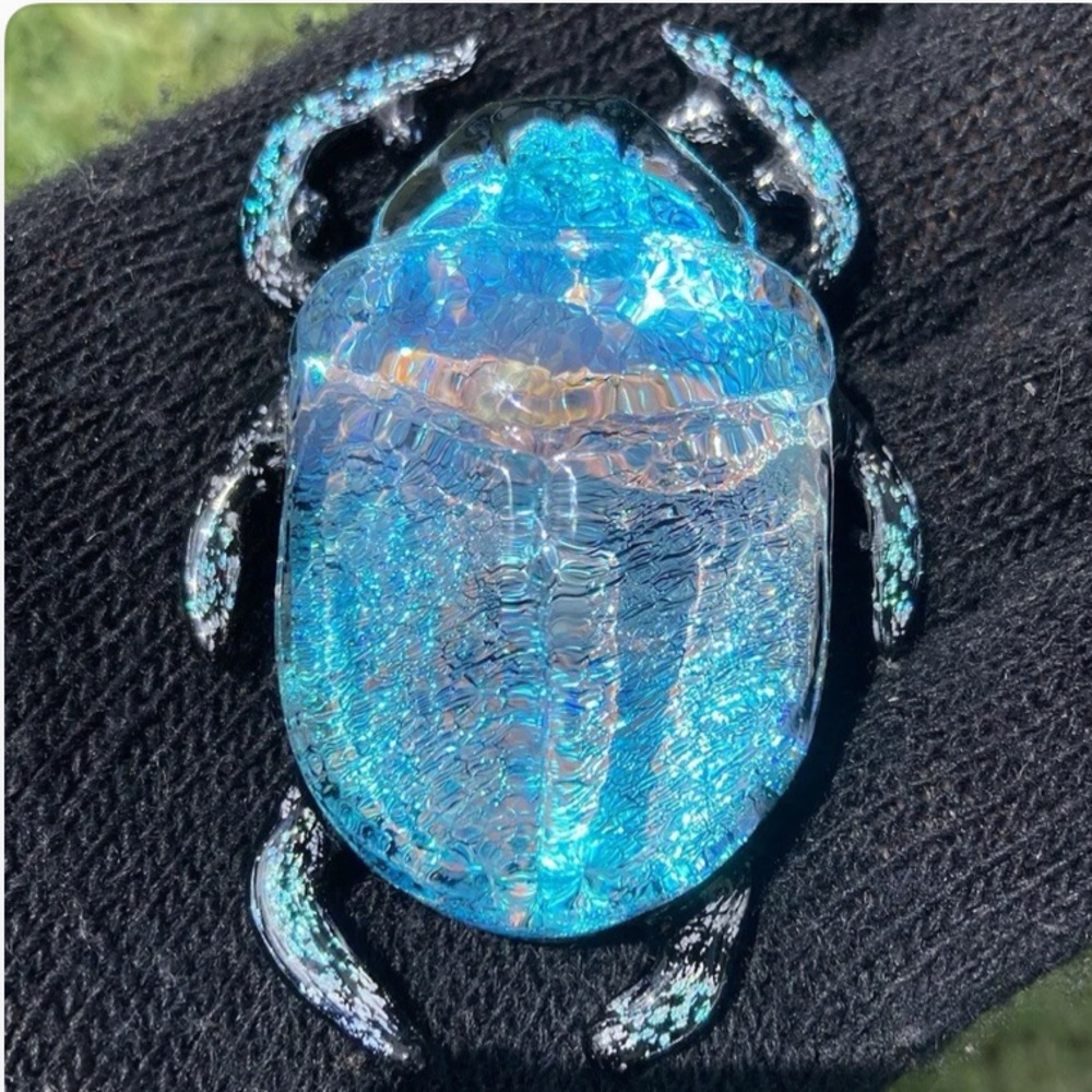 Aqua Glass Scarab Beetle Sculpture